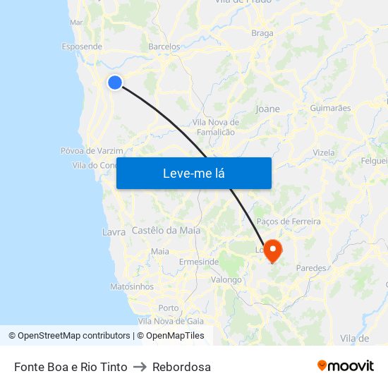 Fonte Boa e Rio Tinto to Rebordosa map
