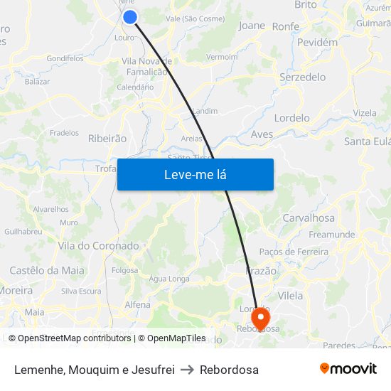 Lemenhe, Mouquim e Jesufrei to Rebordosa map