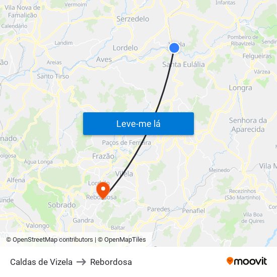 Caldas de Vizela to Rebordosa map