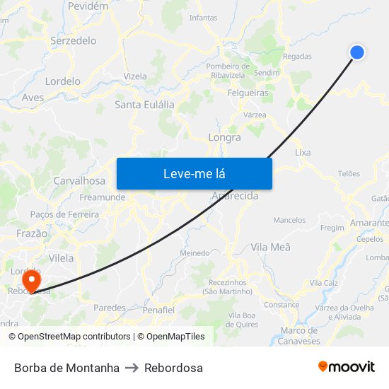 Borba de Montanha to Rebordosa map