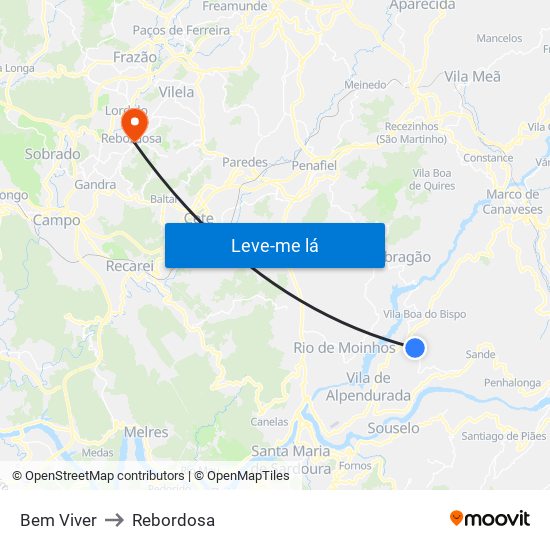 Bem Viver to Rebordosa map