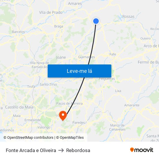 Fonte Arcada e Oliveira to Rebordosa map