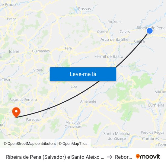 Ribeira de Pena (Salvador) e Santo Aleixo de Além-Tâmega to Rebordosa map