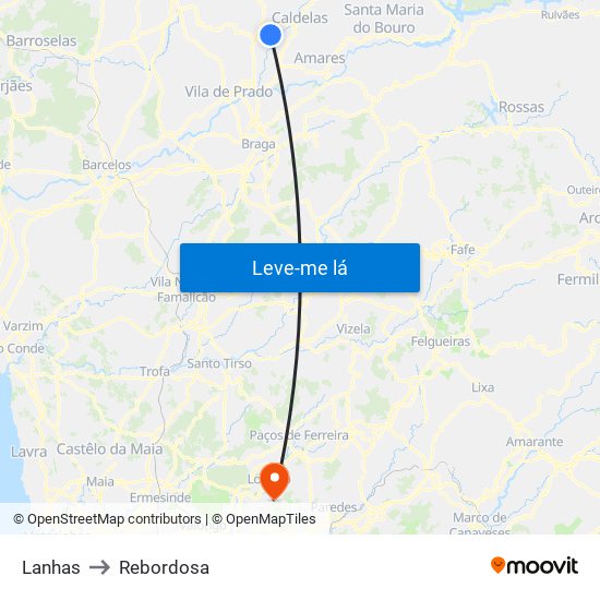 Lanhas to Rebordosa map