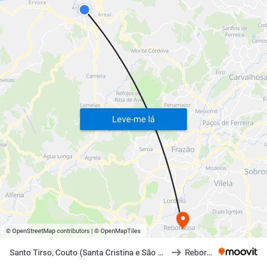 Santo Tirso, Couto (Santa Cristina e São Miguel) e Burgães to Rebordosa map