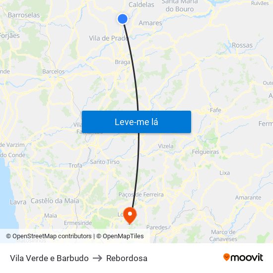 Vila Verde e Barbudo to Rebordosa map