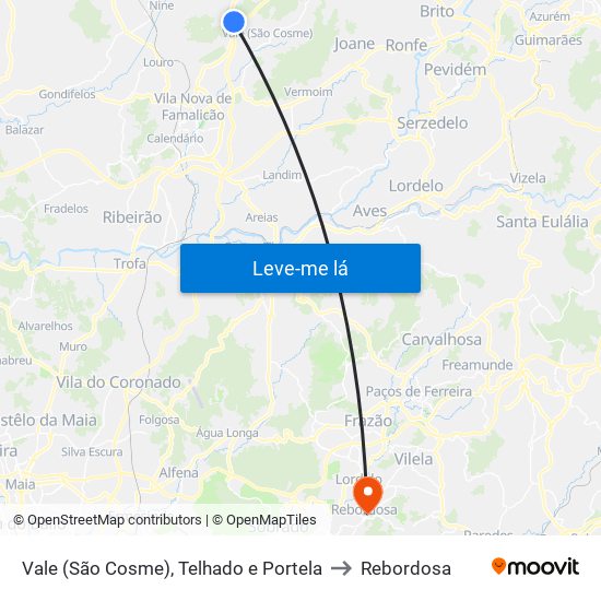 Vale (São Cosme), Telhado e Portela to Rebordosa map