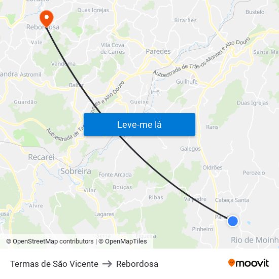 Termas de São Vicente to Rebordosa map