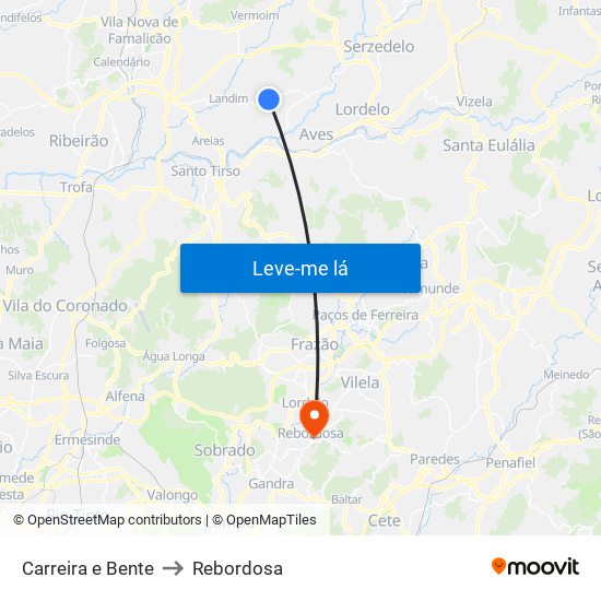 Carreira e Bente to Rebordosa map