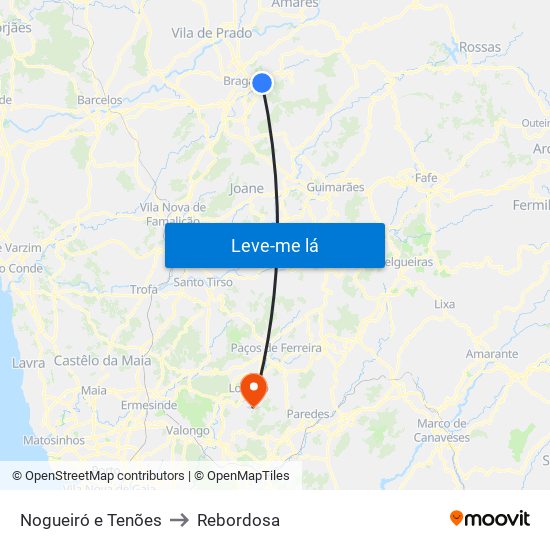 Nogueiró e Tenões to Rebordosa map