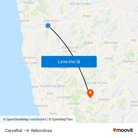 Carvalhal to Rebordosa map