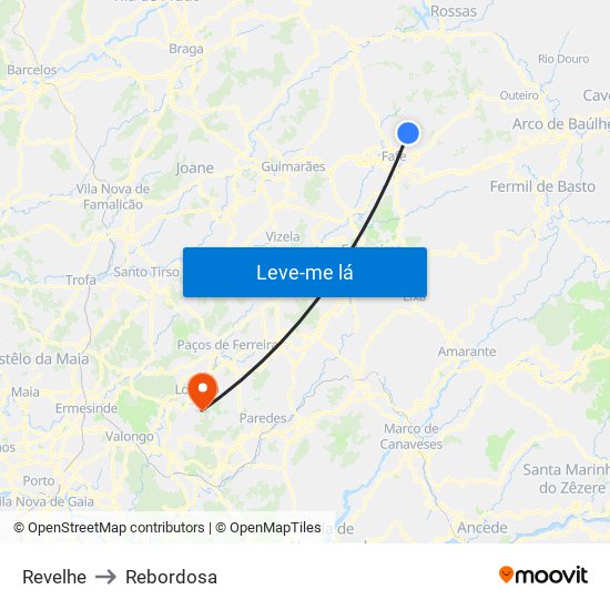 Revelhe to Rebordosa map