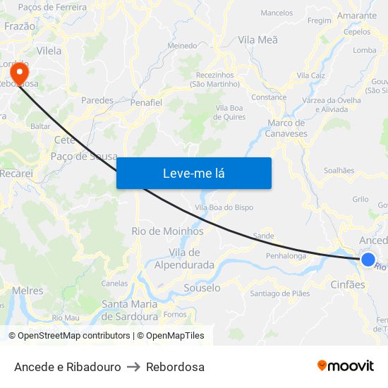 Ancede e Ribadouro to Rebordosa map