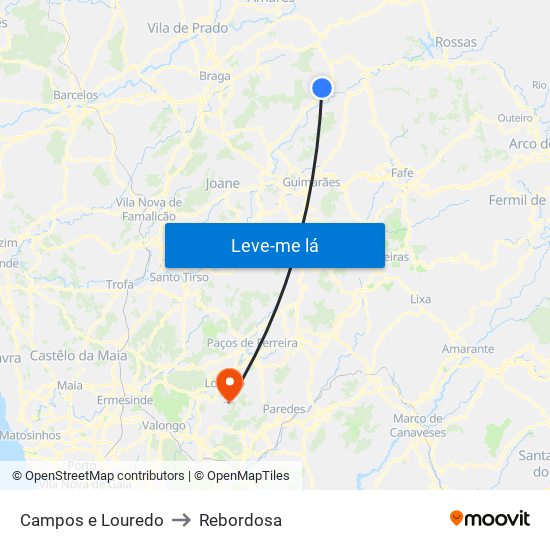 Campos e Louredo to Rebordosa map