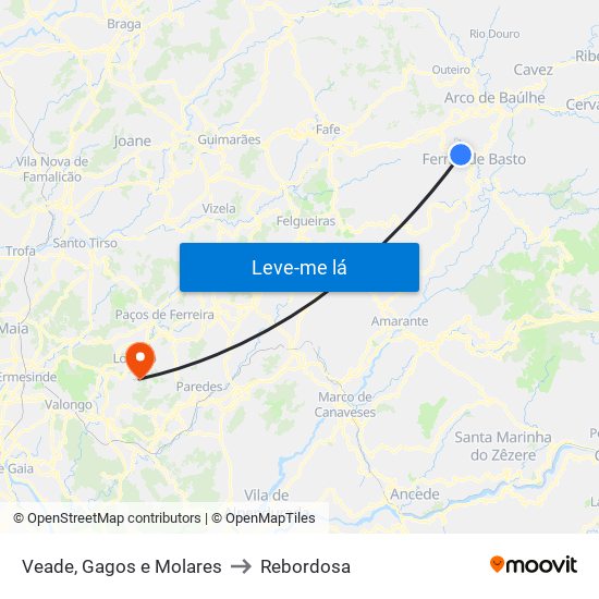 Veade, Gagos e Molares to Rebordosa map