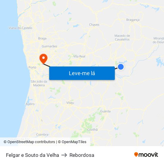 Felgar e Souto da Velha to Rebordosa map