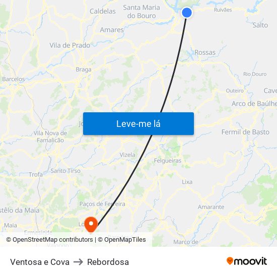 Ventosa e Cova to Rebordosa map