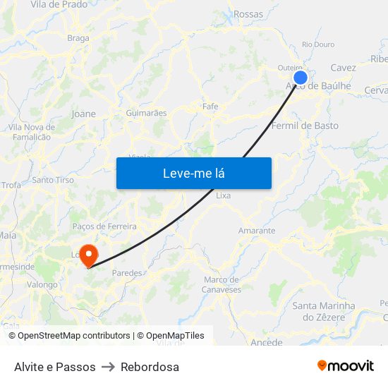 Alvite e Passos to Rebordosa map