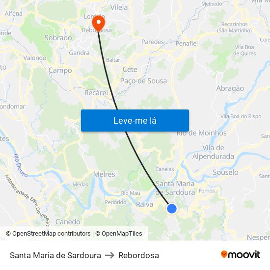 Santa Maria de Sardoura to Rebordosa map