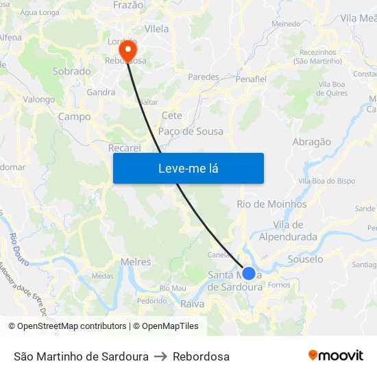 São Martinho de Sardoura to Rebordosa map