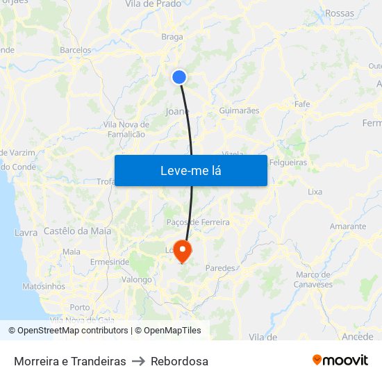 Morreira e Trandeiras to Rebordosa map