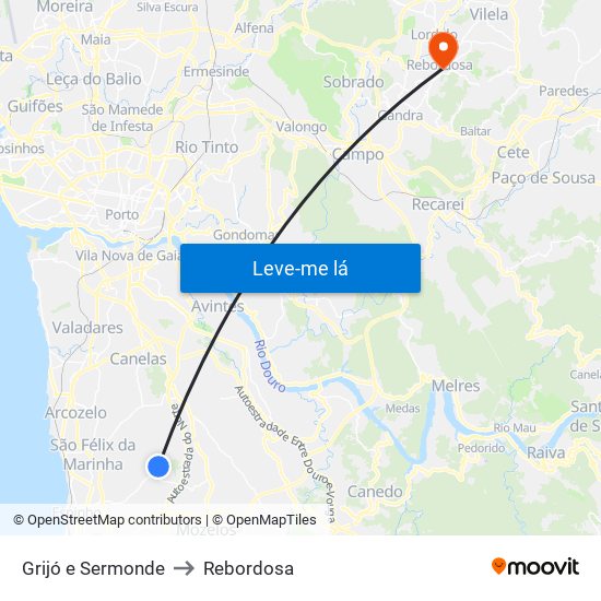 Grijó e Sermonde to Rebordosa map