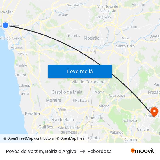 Póvoa de Varzim, Beiriz e Argivai to Rebordosa map