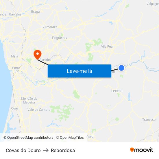 Covas do Douro to Rebordosa map