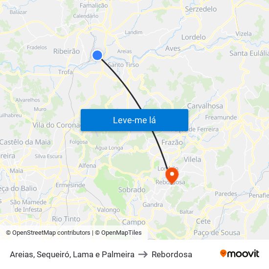 Areias, Sequeiró, Lama e Palmeira to Rebordosa map