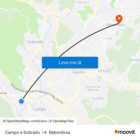 Campo e Sobrado to Rebordosa map