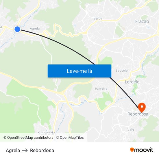 Agrela to Rebordosa map