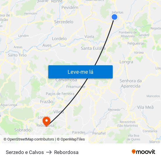 Serzedo e Calvos to Rebordosa map