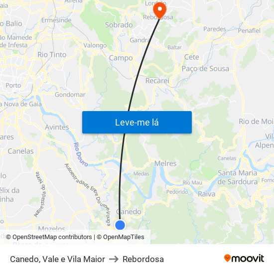 Canedo, Vale e Vila Maior to Rebordosa map