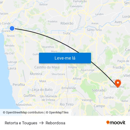 Retorta e Tougues to Rebordosa map