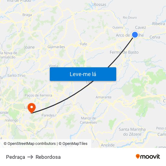 Pedraça to Rebordosa map