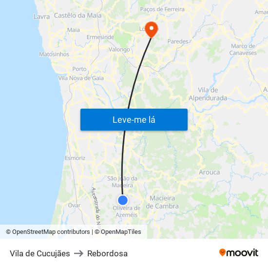 Vila de Cucujães to Rebordosa map