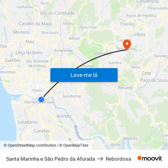 Santa Marinha e São Pedro da Afurada to Rebordosa map