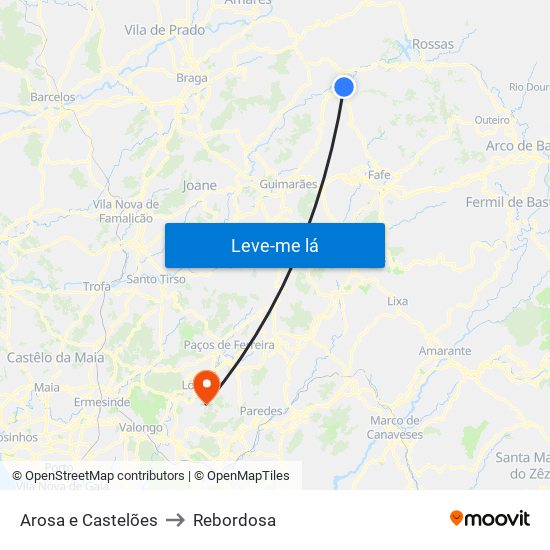 Arosa e Castelões to Rebordosa map