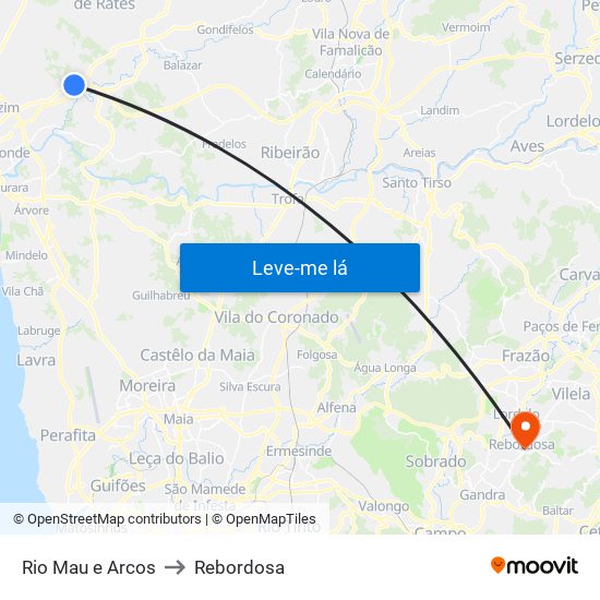 Rio Mau e Arcos to Rebordosa map