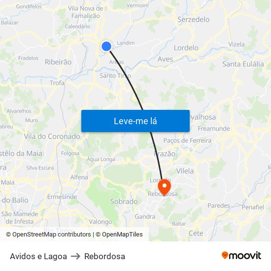 Avidos e Lagoa to Rebordosa map