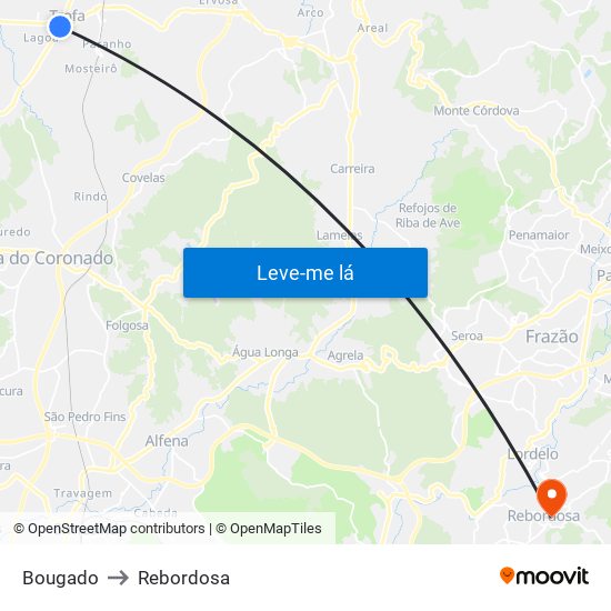 Bougado to Rebordosa map