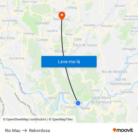 Rio Mau to Rebordosa map