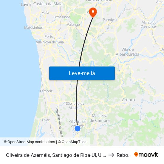 Oliveira de Azeméis, Santiago de Riba-Ul, Ul, Macinhata da Seixa e Madail to Rebordosa map
