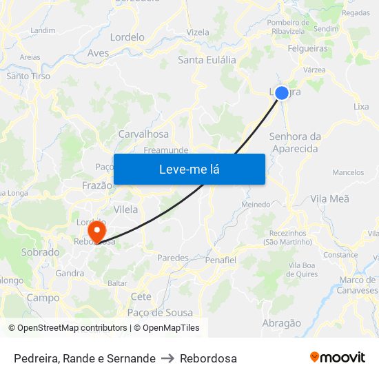 Pedreira, Rande e Sernande to Rebordosa map