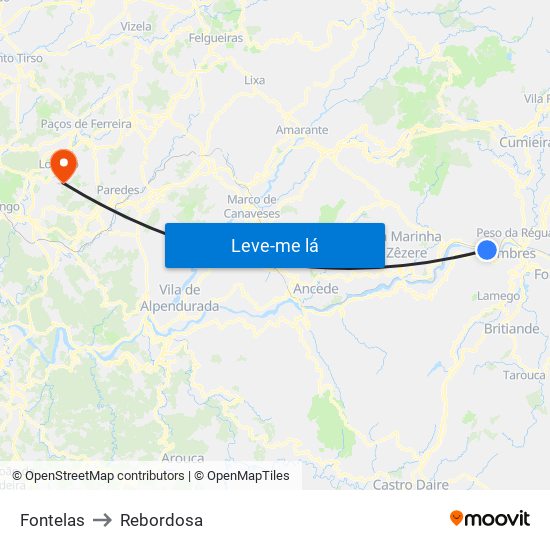 Fontelas to Rebordosa map