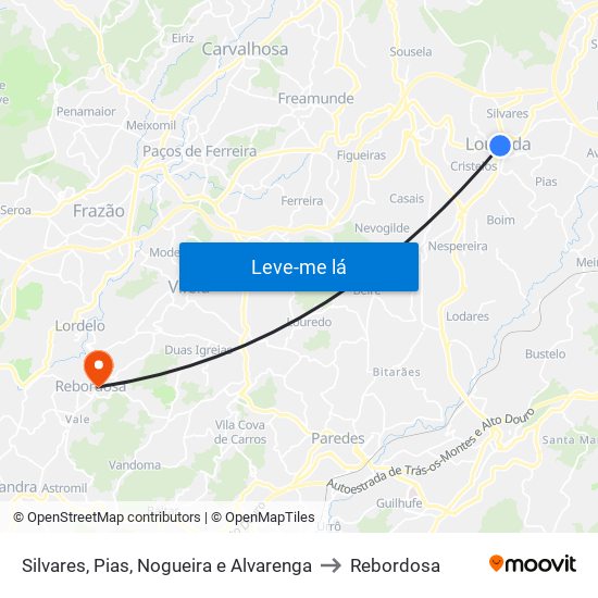 Silvares, Pias, Nogueira e Alvarenga to Rebordosa map