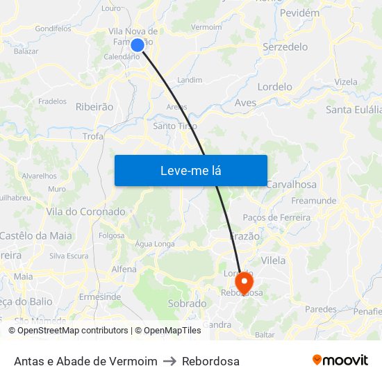 Antas e Abade de Vermoim to Rebordosa map