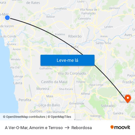 A Ver-O-Mar, Amorim e Terroso to Rebordosa map