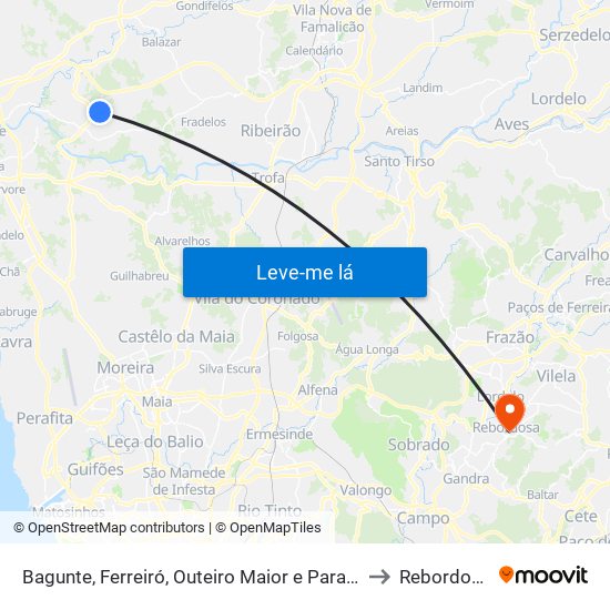 Bagunte, Ferreiró, Outeiro Maior e Parada to Rebordosa map