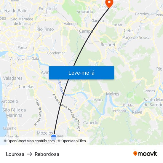Lourosa to Rebordosa map